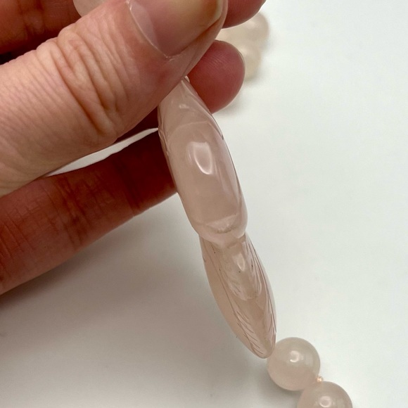 Vintage Chinese Rose Quartz Hand Knotted Mala Lotus Necklace - Picture 6 of 8